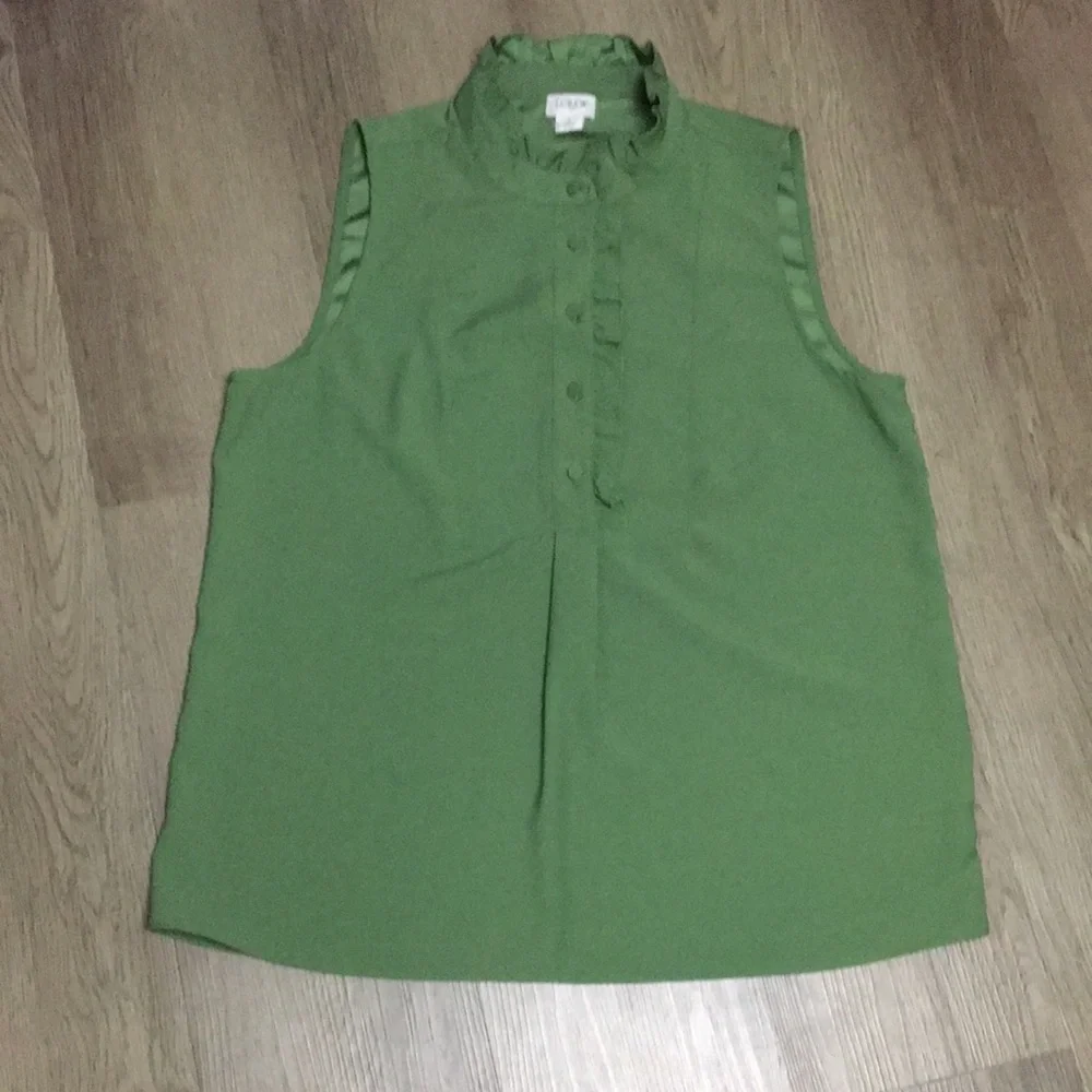 J. Crew Womens Green Sleeveless Ruffled Top (Size 6) - Picture 5 of 13